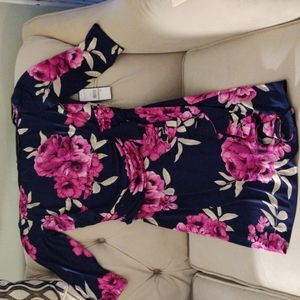 Jessica Howard Navy blue with fushia roses dress size 12 petite NWT
